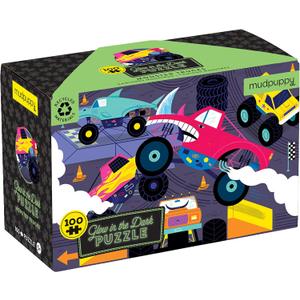 Mudpuppy Monster Trucks  100 Piece Glow in The Dark Jigsaw Puzzle with an Exciting Scene of Trucks and Cars Racing and Hidden Speedy Details in The Dark