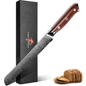 Purple Dragon Damascus Bread Knife 8 Inch, VG10 Steel Serrated Knife for Homemade Sourdough Bread, Cake and Fruit, Razor-Sharp Chef's Knives Christmas Gift for Men and Women
