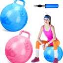 Poen 2 Pcs 29 Inch Hopper Bouncing Ball with Handle Jumping Bouncy Space Hopping Ball with Air Pump for Exercise(Pink, Blue)