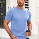 Runcati Mens Knit Short Sleeve T Shirts Casual Crewneck Slim Fit Shirt Cable Knitted Stretch Pullover Tees Sky Blue (Blue)