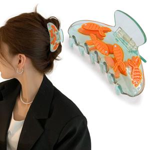 4 x Clear Acetate Hair Clips for Women, Medium Claw Clips for Women Non Slip, Fish Hair Clip Cute Accessories for Females, Flexible Claw Clip for Thick and Thin Hair