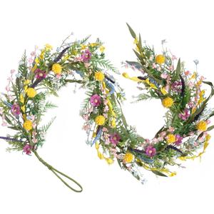 70-Inch Spring Summer Flower Garland for Mantle, Floral Garland with Colorful Wildflowers, Forsythia & Lavender Flowers for Decor, All Year Round Artificial Flower Garlands for Home Decor
