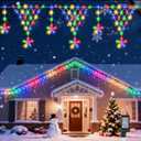 Outdoor Christmas Lights, 218 LED 13.8ft Christmas Curtain Lights, Outdoor Balcony Decorations with 12 Twinkle Star Drops, Waterproof 8 Modes Xmas Decoration for Fence Roof Railing Wall - Multicolor