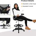 BestOffice Drafting Chair Ergonomic Tall Office Chair Standing Desk Chair with Flip Up Arms Foot Rest Back Support Adjustable Height Mesh Drafting Stool, Black, 24L*25W*53H