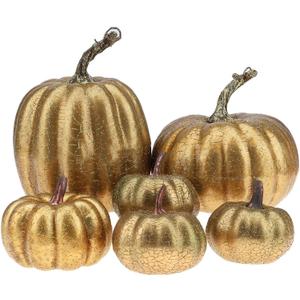6 Pcs Gold Artificial Pumpkins Decor,Fall Home Decorations, Crack Foam Pumpkin for Halloween Thanksgiving Fireplace & Mantel & Kitchen Table Centerpiece Decoration
