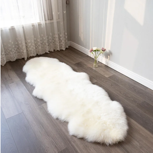 Sheepskin Rug, Fluffy Shag Area Rug, Super Soft 24” x 72“ Sheepskin Hair Rug, Pearl White Pile Rug, Decorative Throw Rugs for Bedrooms, Children's Rooms, Living Rooms (Pearly White, 24" x 72")