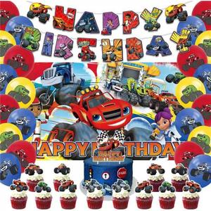 42pcs Blaze and the monster Birthday Party Supplies Pack IncludesBannerCake TopperBlackdrop,Balloons for Blaze Party Supplies