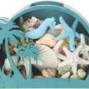CroBlissful Green Coconut Seashell Holder Seashell Display Box Wooden Small Starfish Shell Display Case with Acrylic Clear Window Shark Tooth Collection Box for Shells Sea Rock Home Decor Present