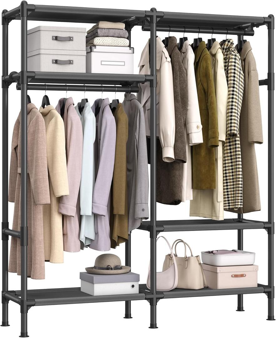 SONGMICS Heavy Duty Clothes Rack, 65 Inch Freestanding Portable Wardrobe with Hanging Rails and Shelves, Total Load 242 lb, Easy Assembly, for Cloakroom, Bedroom, Black URDR201B02 SONGMICS Heavy Duty Clothes Rack, 65 Inch Freestanding Portable Wardrobe with Hanging Rails and Shelves, Total Load 242 lb, Easy Assembly, for Cloakroom, Bedroom, Black URDR201B02