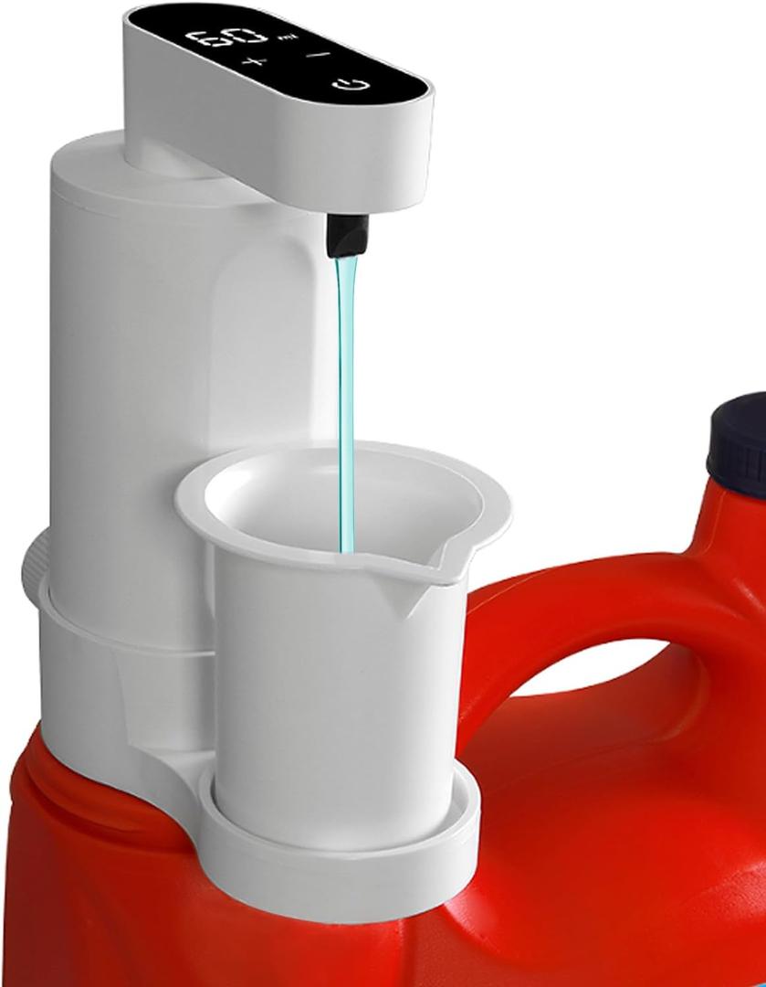 Electric Laundry Detergent Dispenser, 2000mAh USBC Rechargeable Laundry Soap Dispenser Pump, 1575 ml OnePress Dose, NoSpill for Liquid Detergent Containers, Laundry Organization(White)