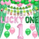JeVenis St Patricks Day First Birthday Decorations Girls Lucky One Birthday Party Decoration Lucky Irish First Birthday Supplies Lucky Balloon Letters Clover Balloons (Pink)