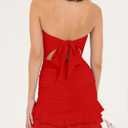 Mizoci Women's Sexy Tube Top Bodycon Mini Dress Strapless Ruffle Bow Back Ruched Party Short Dresses (Red, S)