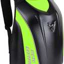 mjmoto Motorcycle Backpack Waterproof Large Capacity Carbon Fiber Rider Backpack Hard Shell Reflective Motorbike Travel Suitcase Light Version (Green)