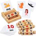 Montessori Toys for Toddlers 2 3 4 Years Old Wooden Reading Blocks Flash Cards Short Vowel Turning Rotating Matching Letters Toy for Kids Educational Alphabet Learning Toys for Preschool Boys Girls