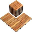 Pack of 20 Deck Tiles, Solid Acacia Wood Floor Tiles, Patio Tiles Outdoor Interlocking Waterproof All Weather (12" x 12" - 6 Slat, Golden Teak, 20)
