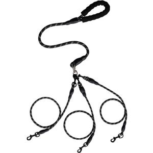 Double Dog Leash,No Tangle Dual Leash with Reflective Strips,Detachable 360 Swivel for Walking and Training Small Medium and Large Dogs(Black,3 in 1)
