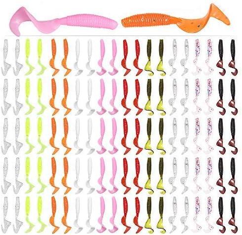 Lixada 100pcs 4cm Soft Artificial Fishing Lures Swimbait Tail Grub Lures Worm Moggot Grub Lures Baits (Mixed Colors)