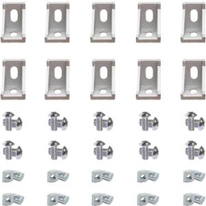 1" x 1" 1010 Series Aluminum Extrusion Profiles Fastener T-Solt Connector Set, 10pcs Corner Bracket with T Slide Nuts Hex Screw Bolt Used on 1 Inch x 1 Inch Extrusion Profiles Rail