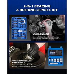 Orion Motor Tech Bearing Press Kit & Blind Hole Collet Bearing Race and Seal Puller Extractor Kit, 26pc Bearing Remover & Installer Kit with 10 Split Collets 9 Driver Discs, Bearing Puller Set