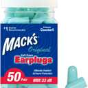 Mack's Original Soft Foam Earplugs, 50 Pair - 33dB Highest NRR, Comfortable Ear Plugs for Sleeping, Snoring, Work, Travel & Loud Events | Made in USA