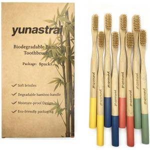 8 Pack Bamboo Toothbrushes - Soft Bristles, BPA Free, Eco-Friendly Natural Wooden Toothbrushes for Adults & Family, Zero Waste Compostable Handle