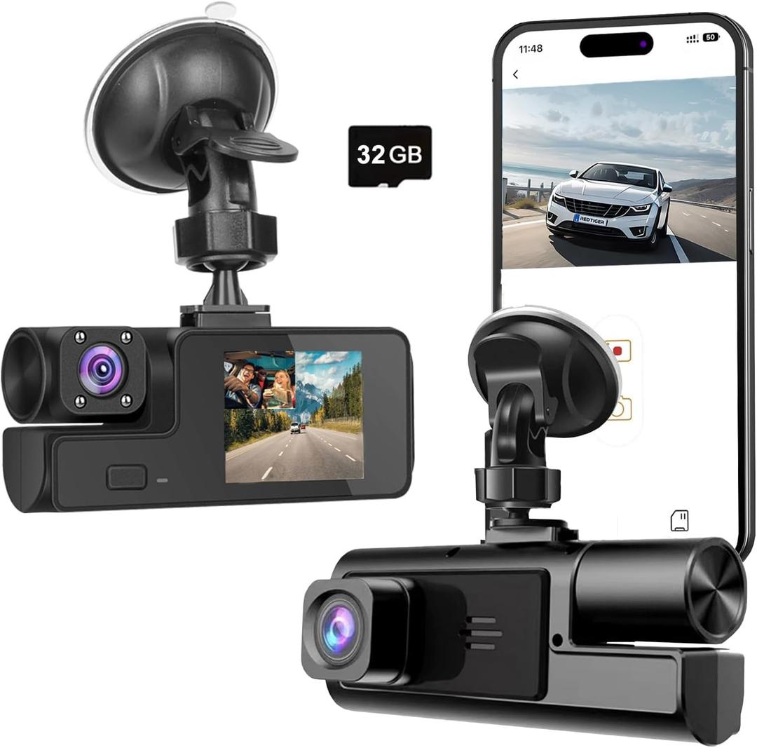 WiFi 1080P Dual Dash Camera for Car Front and Inside Dashcam Car Security Video Recorder,170Wide Angle Vehicle Cam,WDR,G-Sensor,Loop Recording,Night Vision (WiFi Dual Dash Cam with 32G Card)