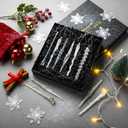 24 Pack Glass Icicles Winter Tree Ornaments Clear Teardrop Christmas Chandelier Decorations Crystal Hanging Ornaments Glass Raindrops for Xmas Tree Decor Party(Laser)