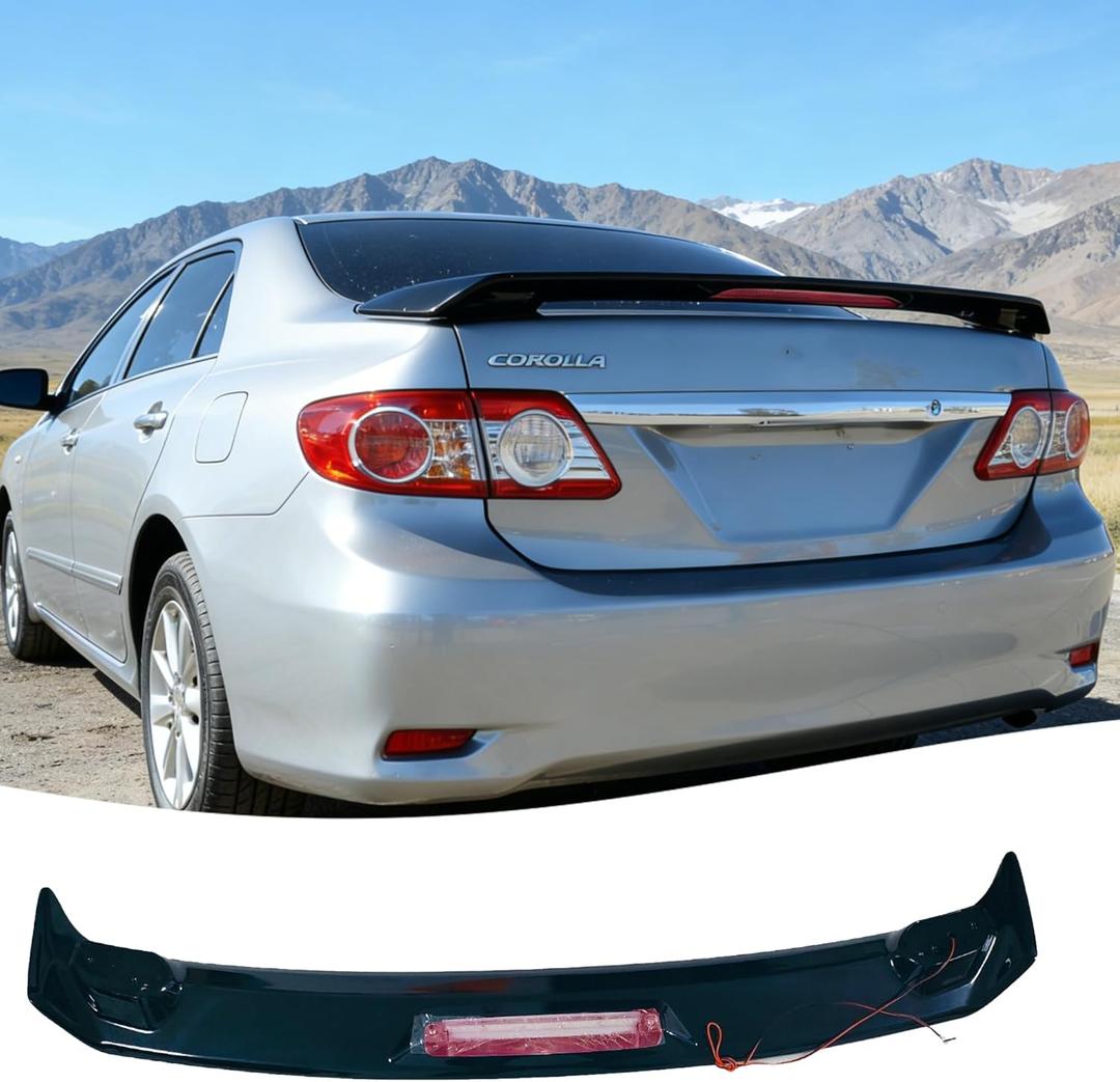 STSEV01 Rear Spoiler Wing with LED Brake Light Fit for Toyota Corolla Sedan 2009-2013 L/LE/S/CE/XLE/XRS, Gloss Black DeckLid Lip Trunk Exterior Accessories