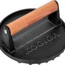 Cast Iron Smash Burger Press 2.5lb - 7 Inch Round Heavy Duty Bacon Press & Grill Weight for Smashburger, Flat Iron Steak, Patties with Beechwood Handle