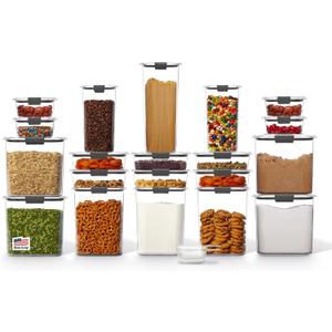 Rubbermaid Brilliance BPA-Free Airtight Food Storage Containers with Lids Set of 20 with Scoops Perfect for Kitchen and Pantry Organization, Assorted Sizes