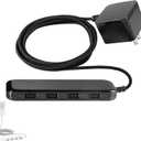 UltraPro Desktop Charging Station, 24W 6 Ft 4 Ports Power Strip, Multiport Charging Station, A Desktop Charger for iPhone 16 Series, 15 Series, iPad Pro, Braided Cord, Black, 54734