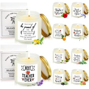 Lounsweer 10 Pcs Teacher Appreciation Gift Candles Bulk 3.5 oz Teacher Team Coworker Candles Inspirational Scented Jar Office Thank You Gift Women Men Retirement, 10 Scents(Simple,Fresh)