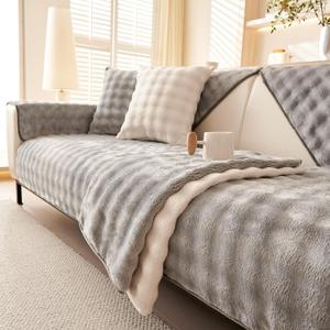 Velvet Couch Cover, Faux Fur Sofa Covers, Non-Slip Plush Couch Cover Furniture Protector (Light Grey,36"x36"/Armchair Sofa Cover)