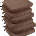 downluxe Indoor Chair Cushions for Dining Chairs, Soft and Comfortable Textured Foam Kitchen Chair Pads with Ties and Non-Slip Backing, 16" x 16" x 2", Brown, 6 Pack