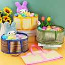 4Pcs Foldable Easter Woven Bamboo Baskets Empty, Oval Easter Basket Bulk Set with Handle, Large Easter Baskets for Easter Egg Hunt Party Favor Picnic Supplies Gift Packing - Pink Yellow Green Blue