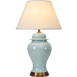 Blue Ceramic Table Lamp, Nordic Bedside Lamp Gold Metal Bracket Base with White Fabric Lampshadetable Lamps for Living Room Bedroom Study Hotel