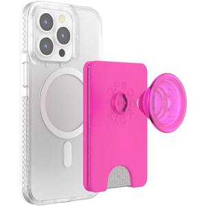 PopSockets Phone Wallet with Expanding Grip and Adapter Ring for MagSafe, Phone Card Holder, Wireless Charging Compatible, Wallet Compatible with MagSafe - Magenta