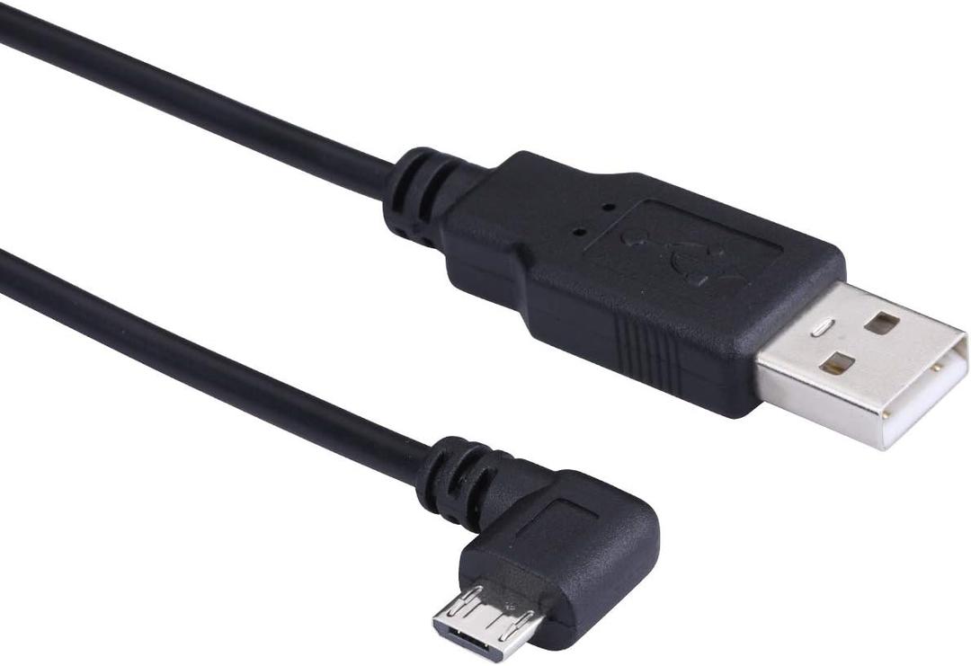 5M USB 2.0 A to Micro B USB Power Cable Charge Cord 90 Degree Left Angle with 5pc Wiring Clips for Garmin Dash Cam 55 Mini 2 Vehicle GPS Navigator Backup Camera CCTV Cameras Camcorder