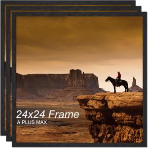 A PLUS MAX Square 24x24 Frame Set of 3, Black Engineered Wood Picture Frame for 24 x 24 Picture Poster Photo, Light Weight 24by24 Frame with Wood-grain for Wall - 3 Pack/Black/24 x24