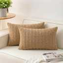 Aegero Pack of 2 Corduroy Decorative Throw Pillow Covers 12x24 Inch Soft Striped Pillow Covers Modern Farmhouse Home Decor for Sofa Living Room Couch BedCoffee