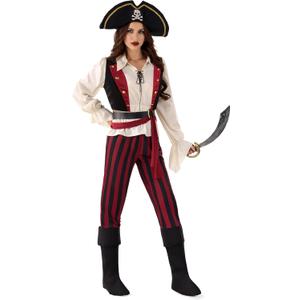 Spooktacular Creations Halloween Pirate Costume Adult Women, Renaissance Pirate Outfit Captain Full Set for Dress Up Parties (Medium)
