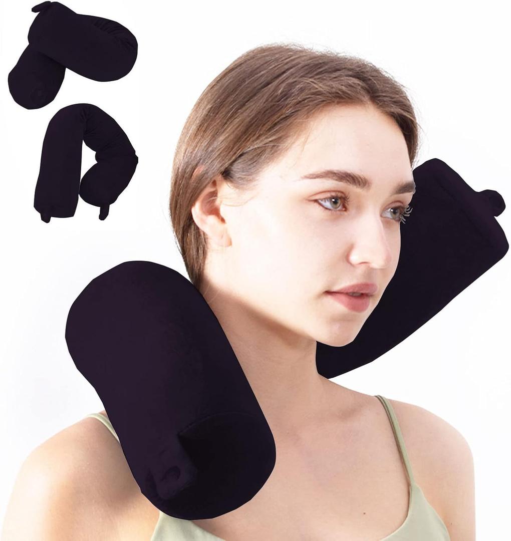 Travel Pillow-Twist Memory Foam Neck Pillow Support Pillow, Used for Neck, Chin, Waist and Leg Support-Suitable fo Airplanes, Buses, Trains. (Black)