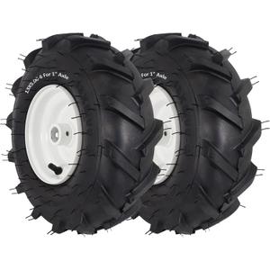 13x5.00-6 Tiller Tire and Wheel - 13x5.00-6" Heavy Duty Tiller Tire for Garden Tractor, Trencher, Tillers - 1" Axle Size - 3-1/8" Centered Hub - 4PR Tubeless - Set of Left and Right Tires