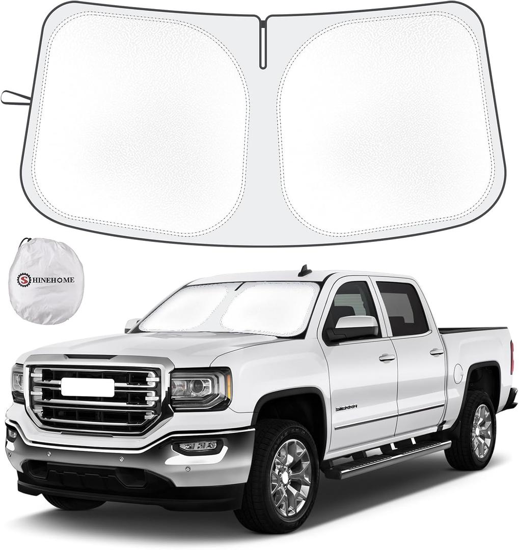 Windshield Sun Shade Compatible with 2019-2025 2026 Chevy Silverado GMC Sierra 1500 2500 3500 Accessories Sun Visor for Front Window Sun Shade Cover Foldable Blocks UV Rays Keep Car Cooler