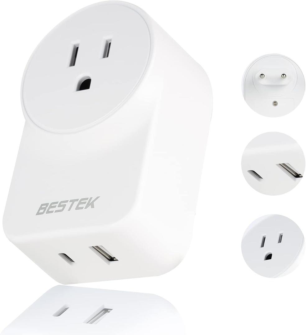 BESTEK European Travel Plug Adapter, International Power Plug with USB+Type C PD20W Outlet Adaptor Charger for US to Most of Europe EU Iceland Spain Italy France Germany1 Pack (White 01)