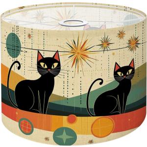 Drum Lamp Shade Mid Century Black Cat Retro Atomic Starburst Modern Abstract Geometric Lampshade for Floor Lamps Table Lamps Pendant Light 8.9"x11" Linen Lampshades Replacement Large Lamp Shade