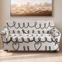 Printed Stretch Sofa Slipcovers with Plaid and Heart Pattern Elastic Modern Furniture Covers for Living Room Washable Fashion Couch Protector(Plaid Love,2 Seater/Loveseat)