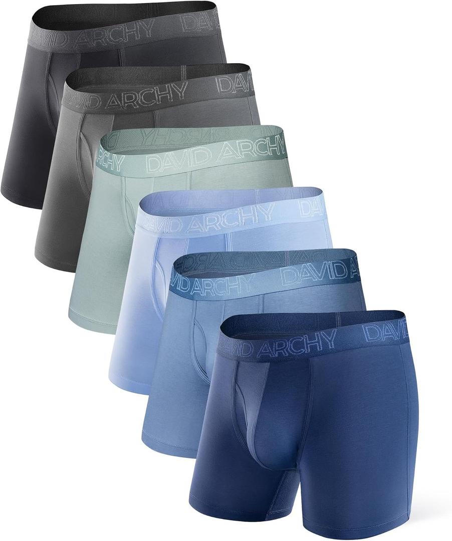 DAVID ARCHY Mens Underwear Boxer Briefs Breathable Soft Moisture-Wicking with Fly Underwear for Men Multipack (A8, 5.5'', Multicolor, 6 Pack)