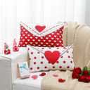 2 Pcs Valentines Day Pillow Cover 12 x 20 Inch Envelope Throw Pillow Cover Red Heart Polka Dots Farmhouse Cushion Case Anniversary Wedding Cushion Case Decoration Gifts for Sofa Couch Bed