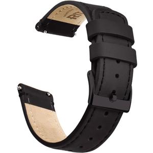 Ritche Christmas Gift Quick Release Leather Watch Band Leather Watch Strap 18mm 19mm 20mm 21mm 22mm 23mm or 24mm for Men and Women, White Elephant Gifts, Stocking Stuffers For Men (Black / Black)